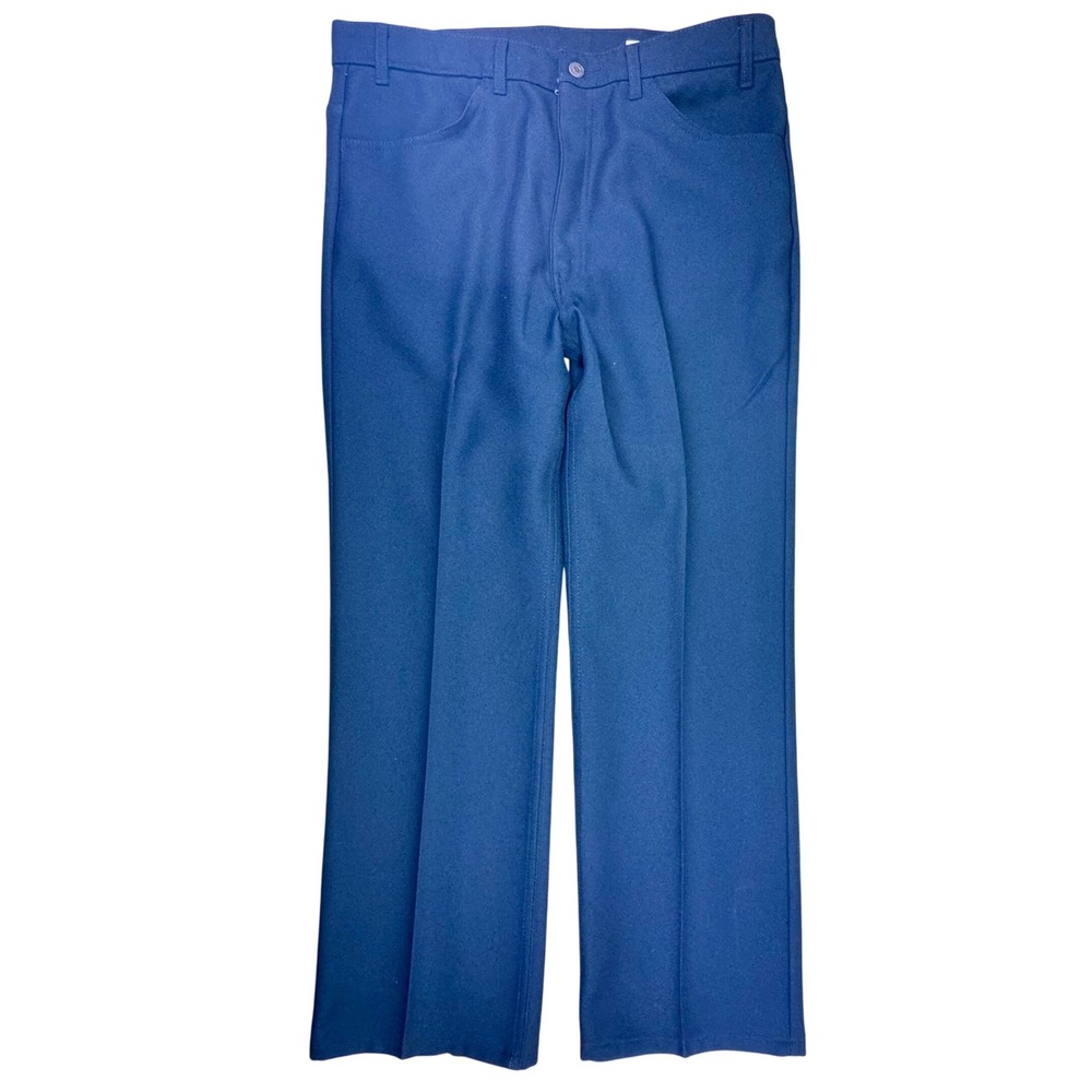Vintage Levi's 517 Boot Cut Dress Pants W38 L30 Polyester Navy 70s 80s USA Style